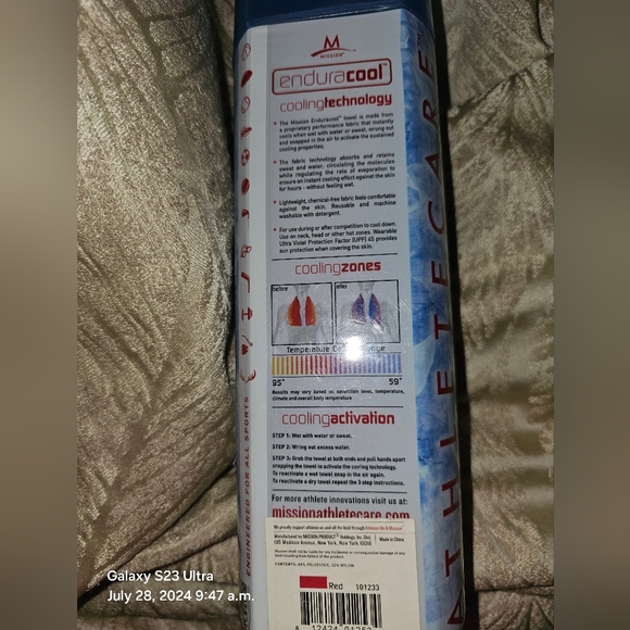 Mission Enduracool Instant cooling Towel, UPF 45, 31x84 cm, Red, New! - Picture 3 of 5